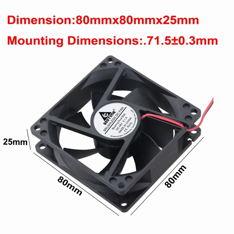 

Gdstime 5 Pcs 80*80*25mm Dual Ball 48V DC Cooling Fan 80mm x 25mm 2Pin 8025 Heatsink Exhaust CPU PC Motor Cooler 8cm