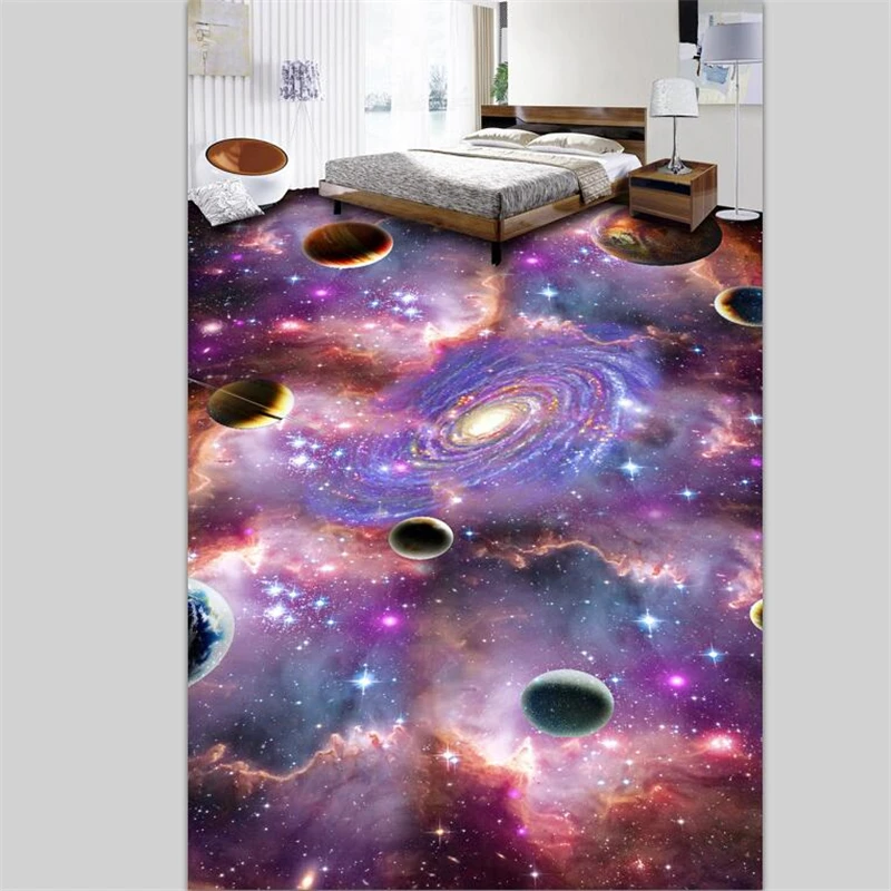 wellyu Custom Flooring 3D Photo Decorative Painting Earth Starry Galaxy обои Living Room Three-dimensional flooring tiles mural