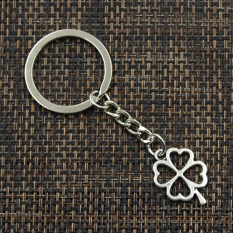 New Fashion Keychain 24x17mm Lucky Four Leaf Clover Irish Pendants DIY Men Jewelry Car Key Chain Ring Holder Souvenir For Gift