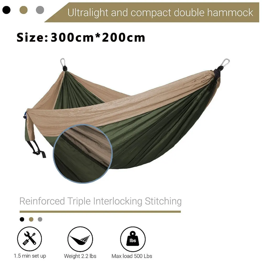 Parachute Hammock portátil para acampar, 2-3 pessoa, cor sólida, sobrevivência Swing jardim, viagens de lazer, mobiliário de exterior