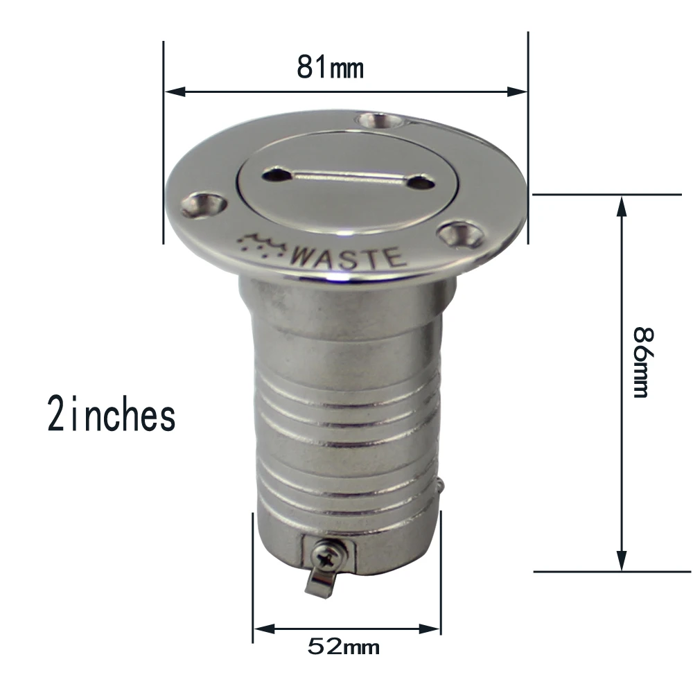 38 or 50mm Marine Boat Hardware Deck Filler AISI 316 Stainless Steel Fuel Water Waste Diesel Gas Key Cap Filler 1-1/2