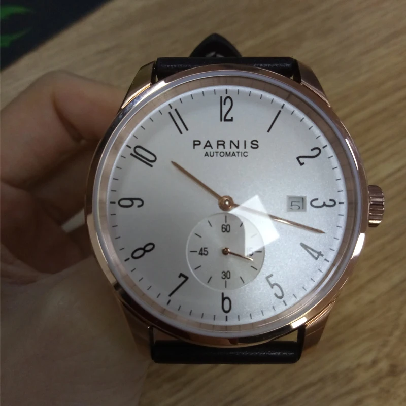 New Parnis White Dial Rose Gold Case Mechanical Automatic Men\'s Watches Diver Minimalist Men Watch Wristwatch Luxury Waterproof