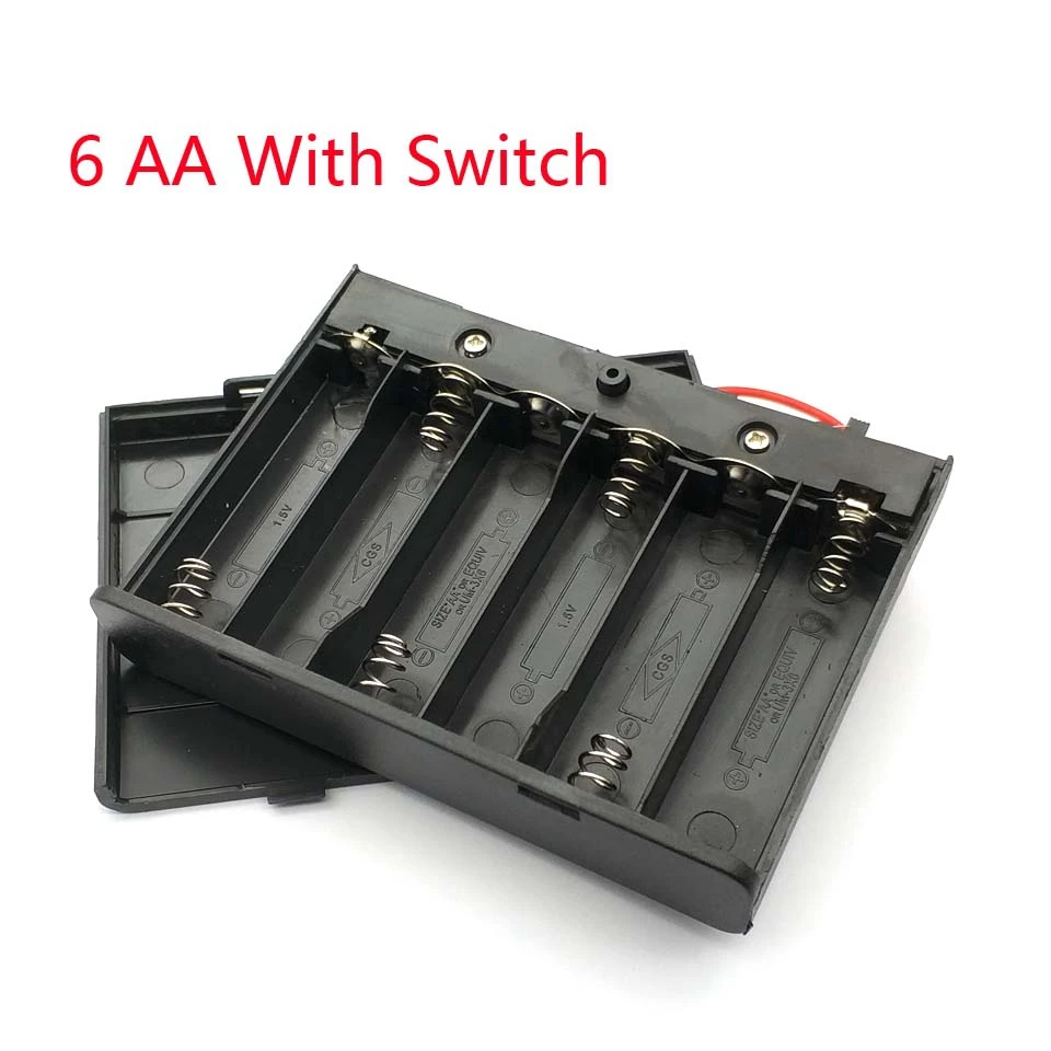 High Quality 6 AA Batteries Holder Storage Case Plastic 1.5V Battery Case ON/OFF Switch with Cap Wire For 6 X 1.5V AA Battery