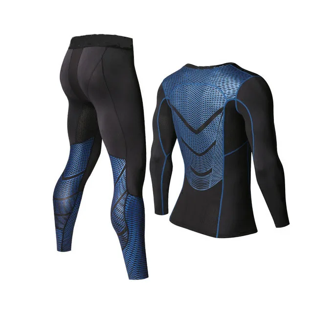 Conjunto elástico de manga larga para hombre, traje deportivo de compresión, ropa de culturismo, MMA, Rashguard, promoción