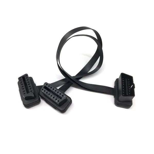 

Flat+Thin As Noodle OBD OBDII cable 1 to 2 OBD2 Y Connector ELM327 Male To dual Female Y Splitter Elbow Extension Free Ship