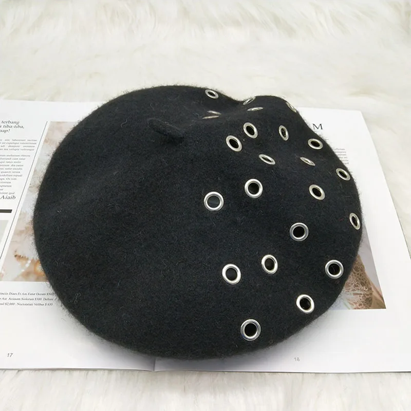 VISROVER hollow woman wool beret female knit wool cap spring autumn winter hat solid color top quality Women Boina wholesales