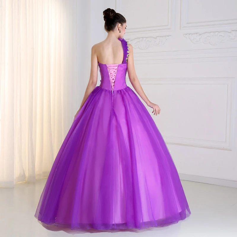 purple single shoulder applique lace embroidery beading ball gown medieval Renaissance Gown princess dress VictorianBelle Ball