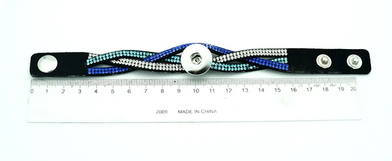 New Fashion 3 layers Crossed Rhinestone velvet Leather snap bracelet 21cm fit 18MM snap buttons jewelry SE0193 wholesale