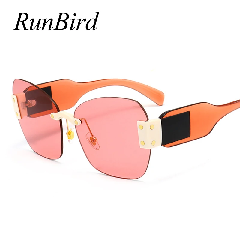 

RunBird Square Frame Sunglasses Women Brand Designer 2018 Pink Blue Luxury Polygon Oversized Sun Glasses Female Uv400 1231R