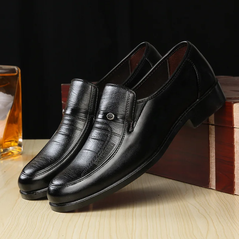 Mazefeng New Fashion 2019 Spring Autumn Men Dress Shoes Business Male Leather Shoes Solid Color Men Work Shoes Slip-on Round Toe