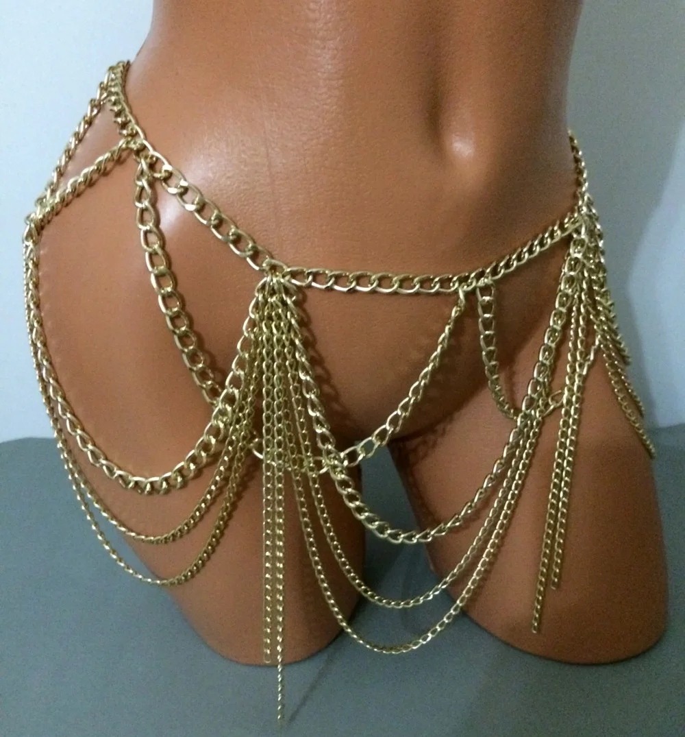 Chran Gold Silver Color Dangle Multilayer Tassel Women Sexy Bikini Beach Body Chain Link Necklace Belly Waist Slave Chain BCJ605