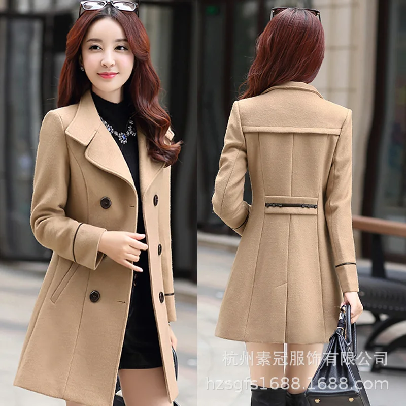 2019 Autumn and winter new double-breasted slim mid-length women\'s lapel fashion woolen coat womens coats winter AL965