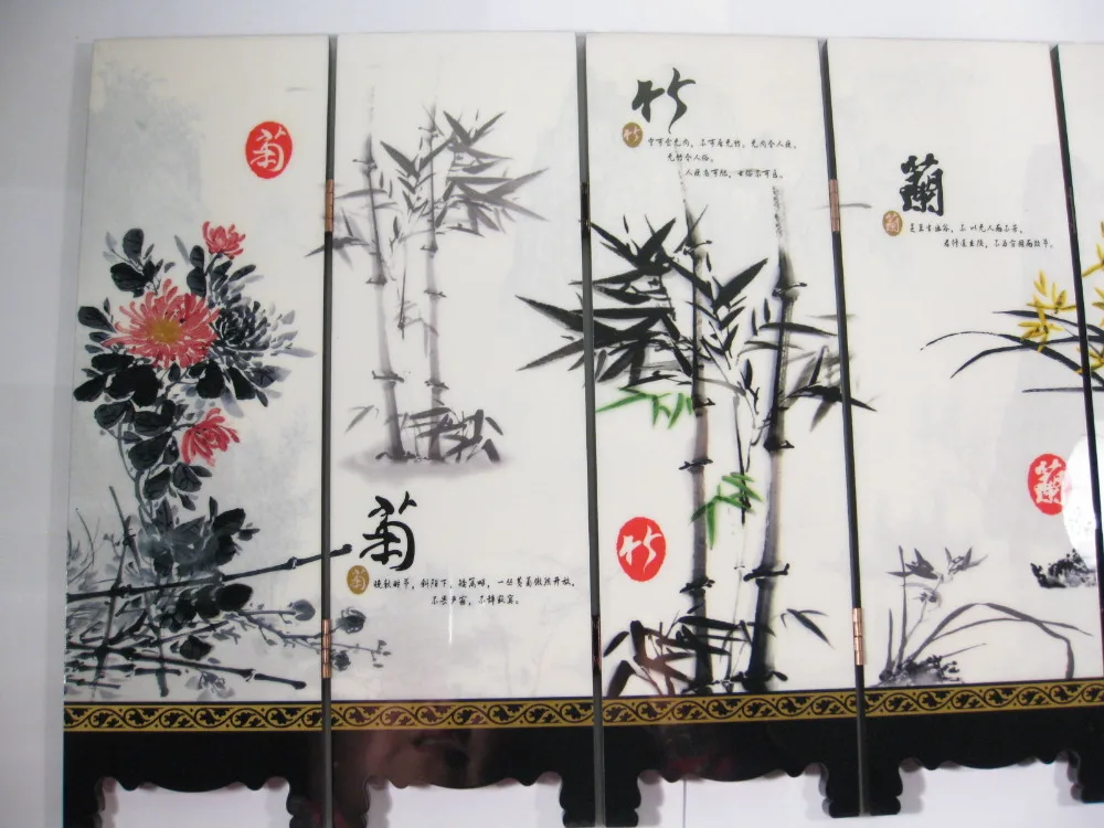 Desk decorative chinese Lacquer ware painting-Mei, orchid,bamboo,chrysanthemum folding screen