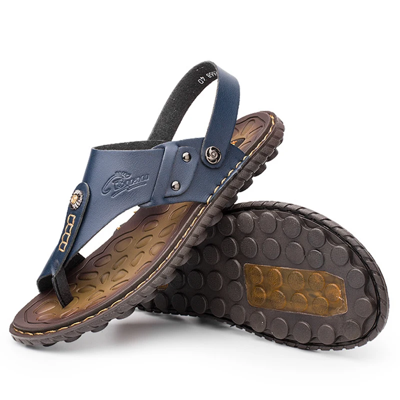 

New 2022 Summer Men Sandals High quality Genuine leather Men Slippers Fashion Hook & loop Men beach sandals Sandalias Hombre
