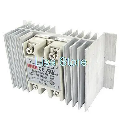 SSR-50DA-H Single Phase Solid State Relay SSR 50A 3-32V DC 90-480V AC w Aluminum heat sink