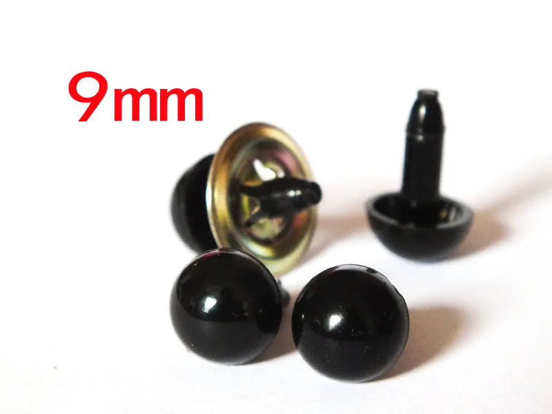 100pcs/lot 9 mm solid black eyes with washers for toys & crafts