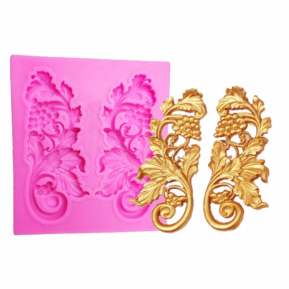 Molde de silicona de vides de uva, herramientas de decoración de pasteles con patrón de encaje de hojas, pasta de goma de chocolate, T1051