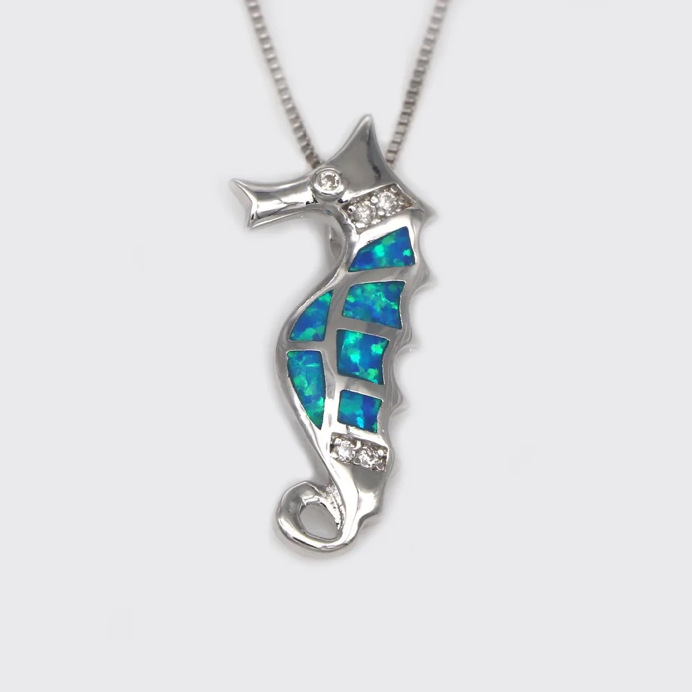 JZP0098 New Style Seahorse Shite/Blue Opal Pendant and NeNew Style Seahorse White/Blue Opal Pendant and Necklace Fashion Jewelry