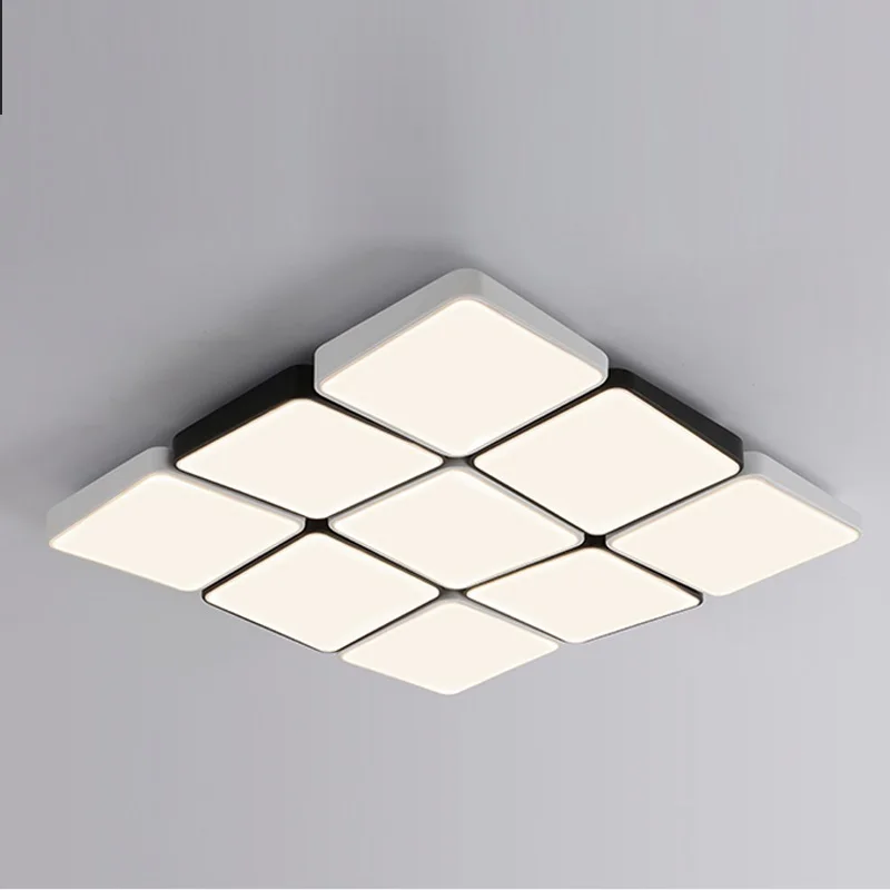 

Square LED Ceiling Lighting Fixtures Simple Acrylic White Black Lamparas De Techo Bedroom Ceiling Lamp Iron 9 Heads Plafonnier