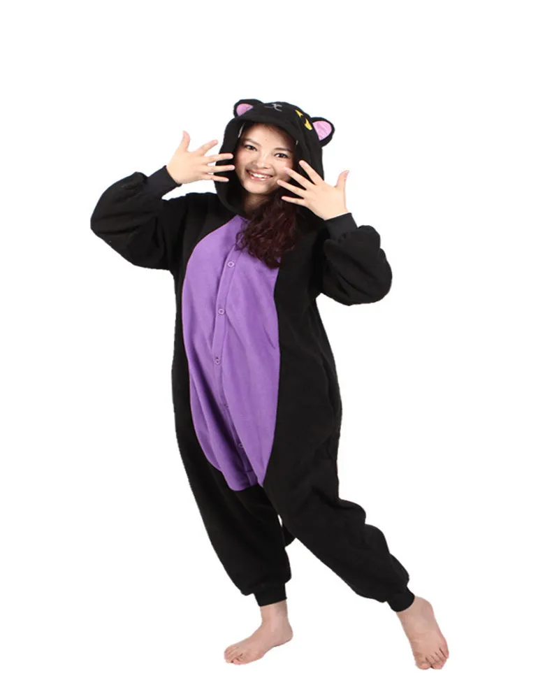 

Animal Onesie Winter Warm Animal Pajamas Paw Shoe Black Night Cat Cosplay Costume Pijama