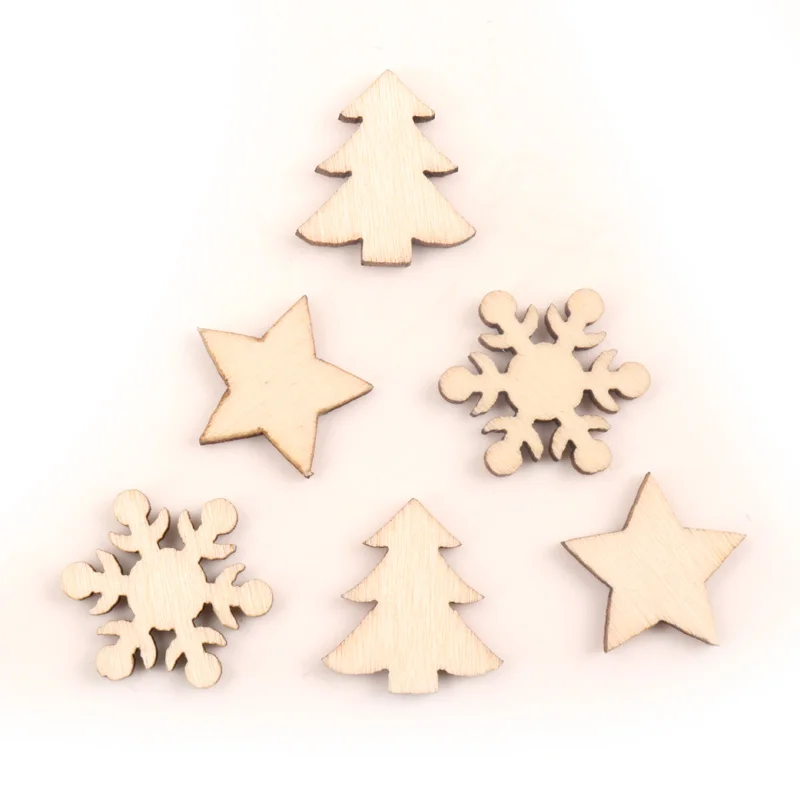 Handmade Wooden Crafts Accessory Home Decoration Scrapbookings DIY Mix Christmas Tree snowflake stars Wood Ornaments 16mm 100pcs