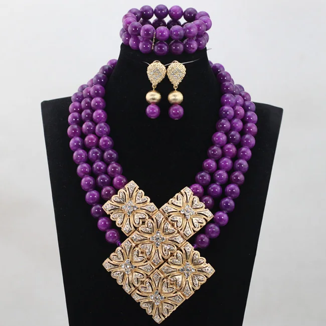 Gold Pendant Necklace Graceful Red African Beaded Wedding Costume Jewelry Sets Big Jewelry Set 16 Colors Free Shipping ABH242