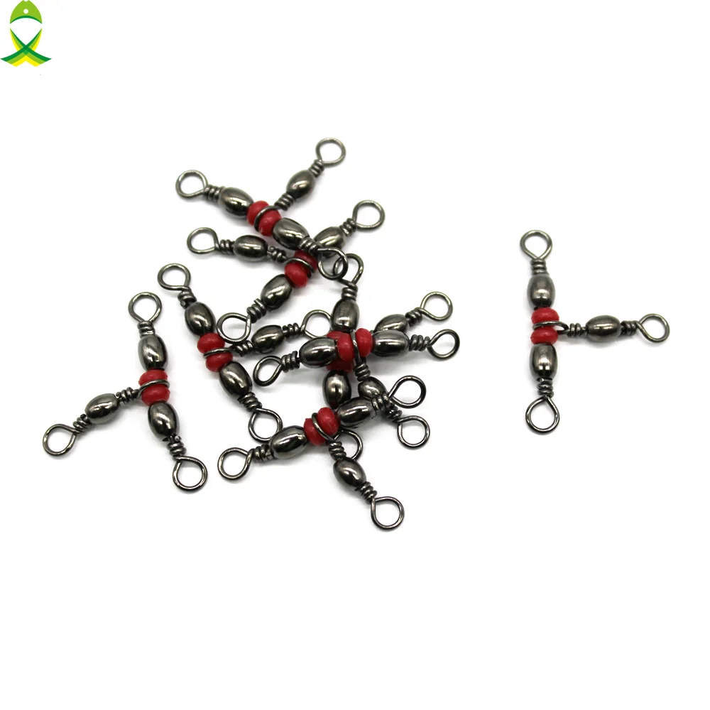 JSM 30 pcs/lot 3 Way Rolling swivels Brass Barrel Triple Bearing Connector Solid Ring fishing connector