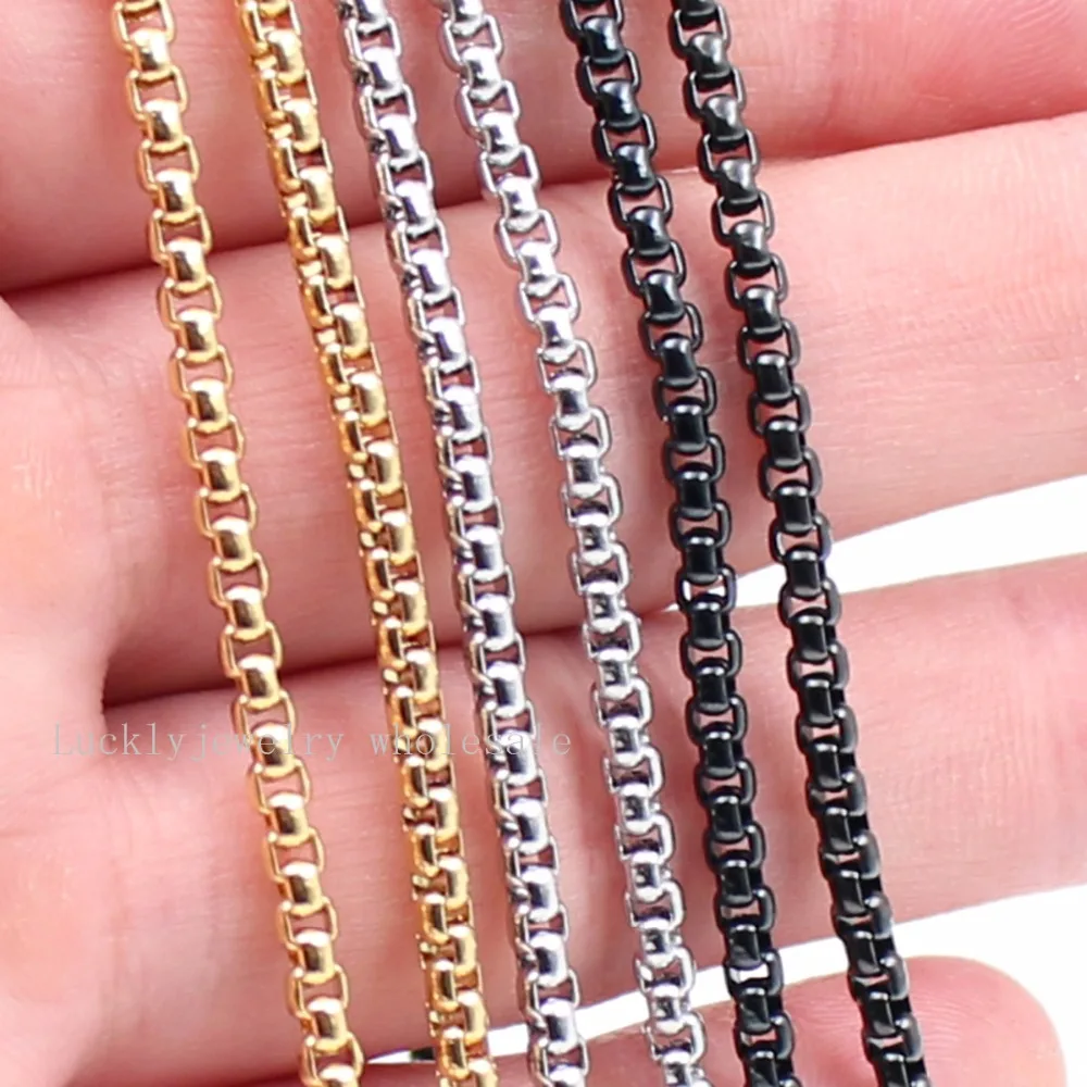 3mm Square Box Rolo Chain Necklace Stainless Steel Fashion Men's Women  Jewelry