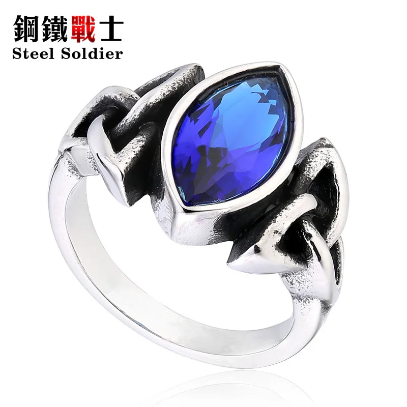 steel soldier film style men thor ring with blue stone fashion high quality 316l stainless steel jewelry