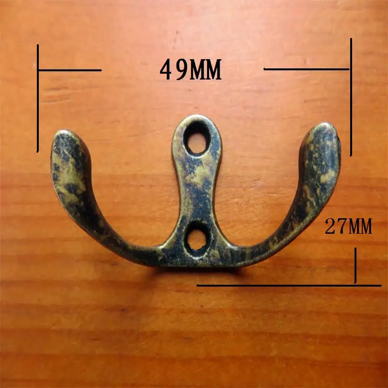 Wall Door Bath Double Prong Coat Hook Hanger,Pot Hanger Hooks,Handbag Bag Hanger Hooks,Antique Bronze Tone,49*27mm,20Pcs