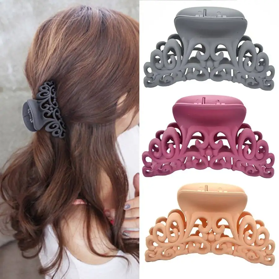 HOT Ladies Womens Hairdress Large Hair Claw Clip Barrette Crab Clamp Scrub Plastic Hollow Flower Hair Accessories