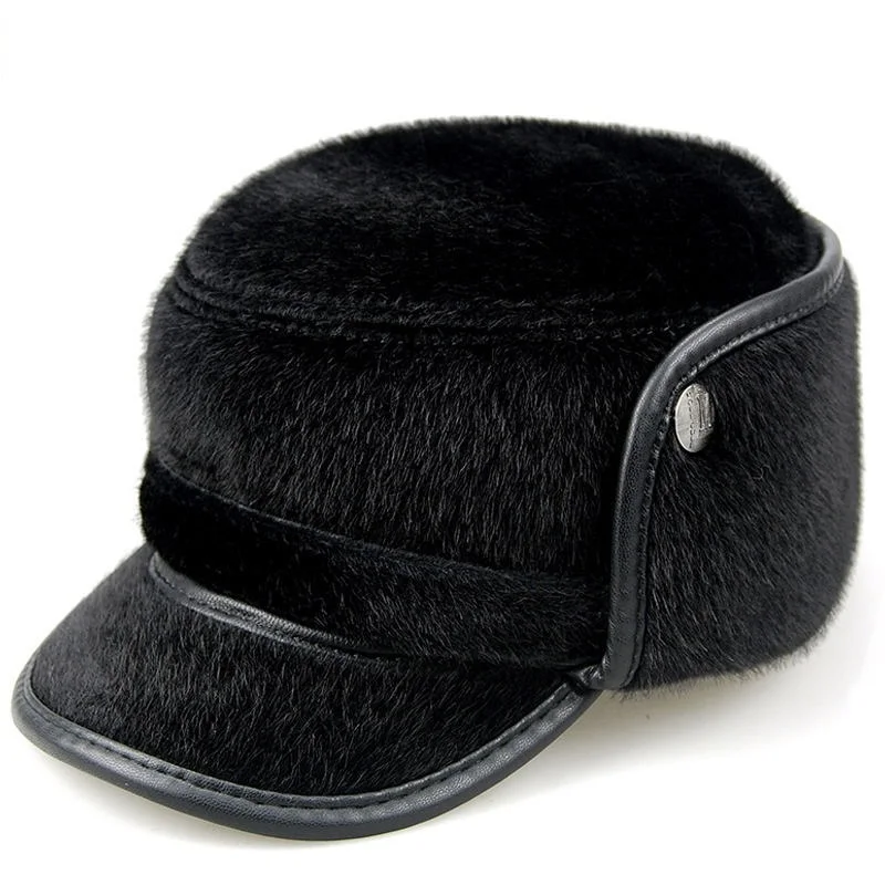 Men\'s fur Baseball Cap for Men Winter Warm Wear Hat for Male Earmuffs Hat with Ear Flap Russian Cap Ear Protection  B-7221