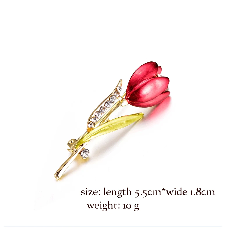 Wedding Red Tulip Brooch for Women Rhinestone Flower Lapel Pin Broche Femme Bijoux Enamel Pins Jewelry