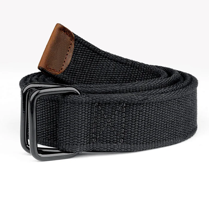 Plus Größe 100-190 cm Big&Tall Herren Doppelring Schnalle Baumwolle Canvas Stoff Stoff Gürtel Web Schwarz Taille Jeans – Detail 4