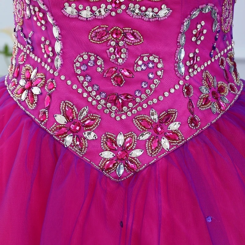 Jeweled-Vestido De quinceañera en capas De tul con cuentas, color fucsia, Morado, dulce, 16 vestidos De baile, escote redondo, verde, 2017