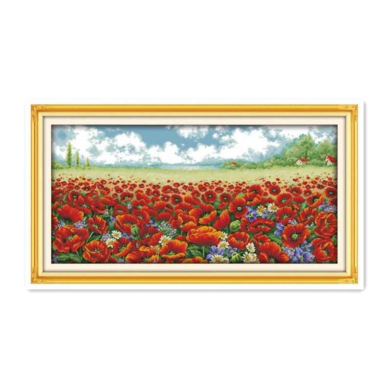 Poppies sea large-scale manual needlework live embroidery cross-stitch painting plants flower embroidery crafts paintings