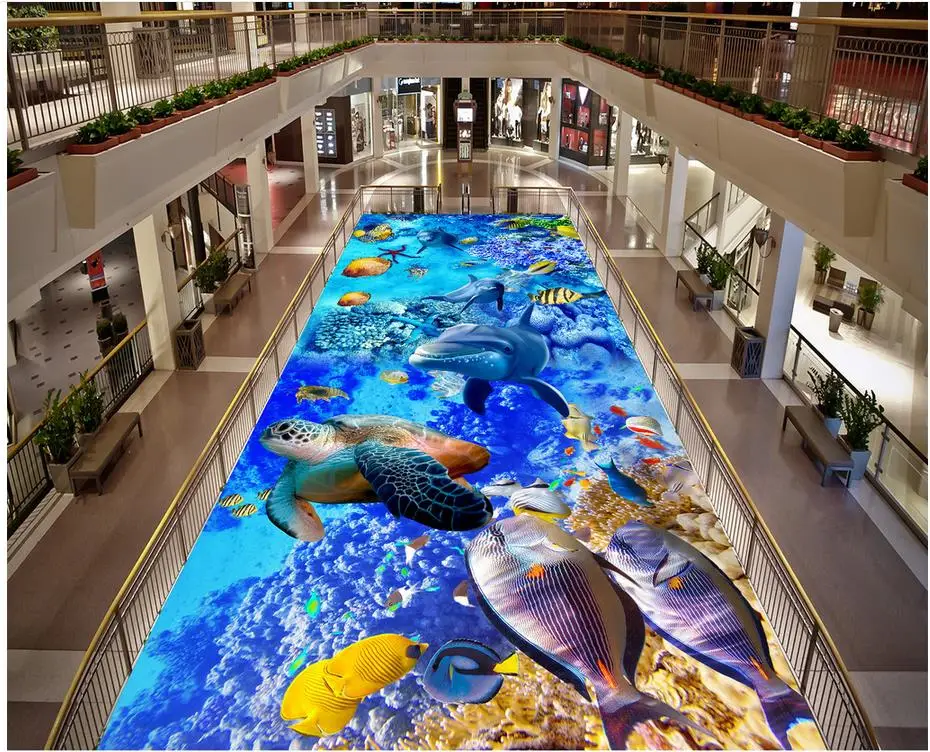 Modern Sticker 3D Floor Underwater World Fish Swim Turtle Toilet Bathroom 3D Flooring Self-adhesive PVC Wallpaper