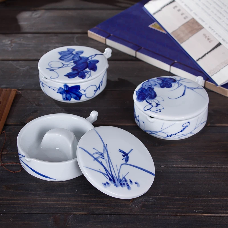 christmaS Jingdezhen Ceramic InkPool Study Four Treasures Blue White Handpainted Articles Ceramic Ink Box Ink Bucket Pen Washing