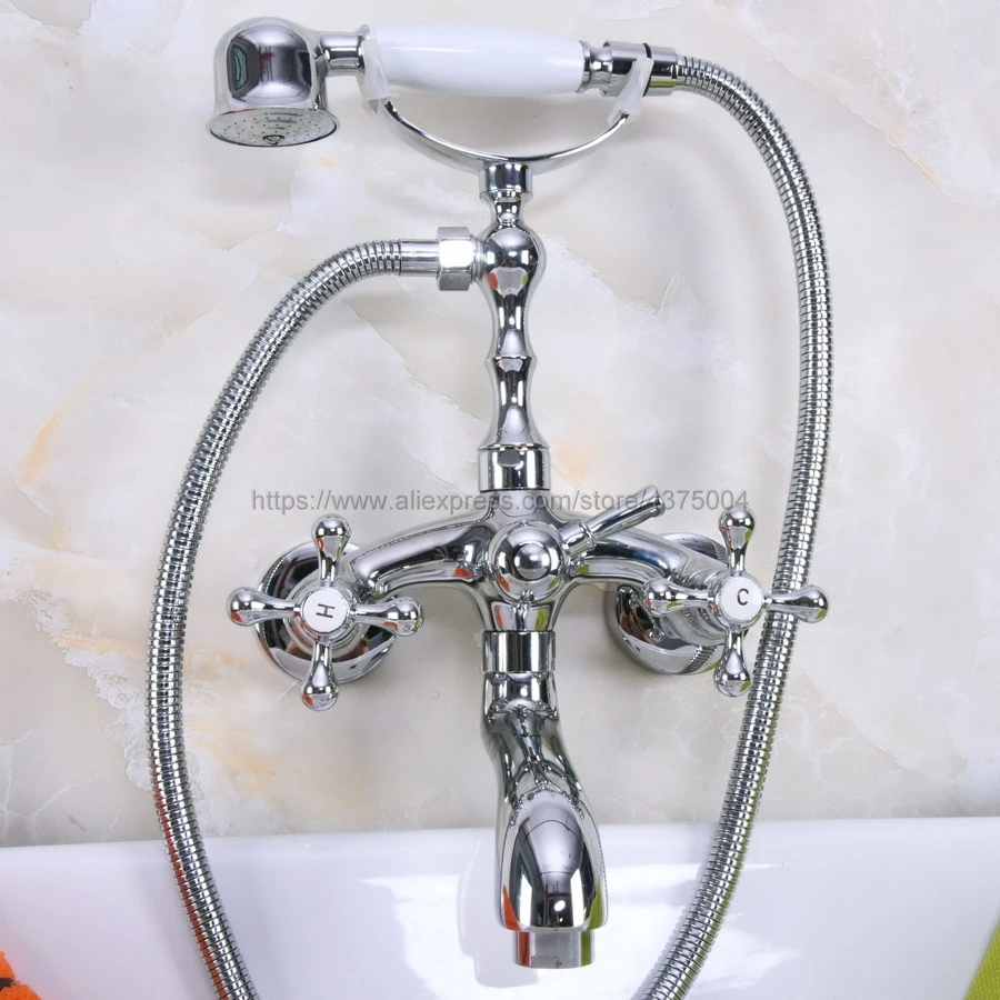 Bathtub Faucets Chrome Shower Faucets Dual Handle Wall Mounted Bath And Shower Faucet With Handheld Showers Nna199