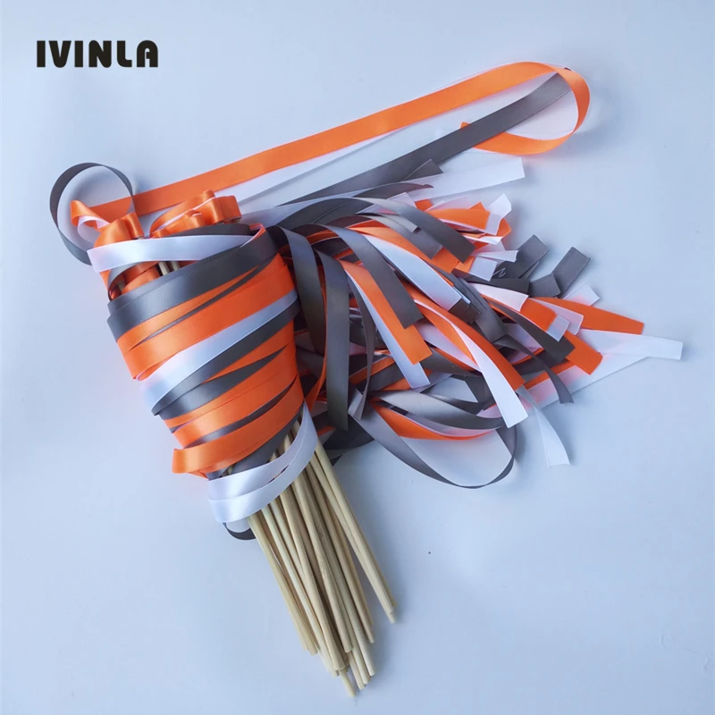

Лидер продаж, 50 шт./лот, оранжевые и белые свадебные ленты, палочки для свадебного украшения