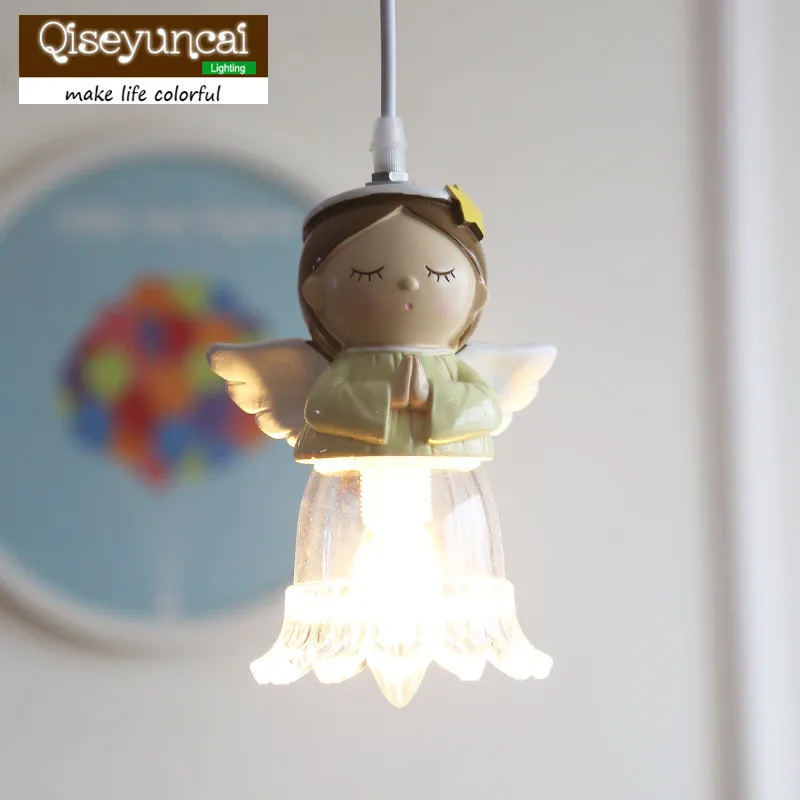 Qiseyuncai American children's room little angel chandelier soft dress simple bar restaurant boy girl bedroom lamp