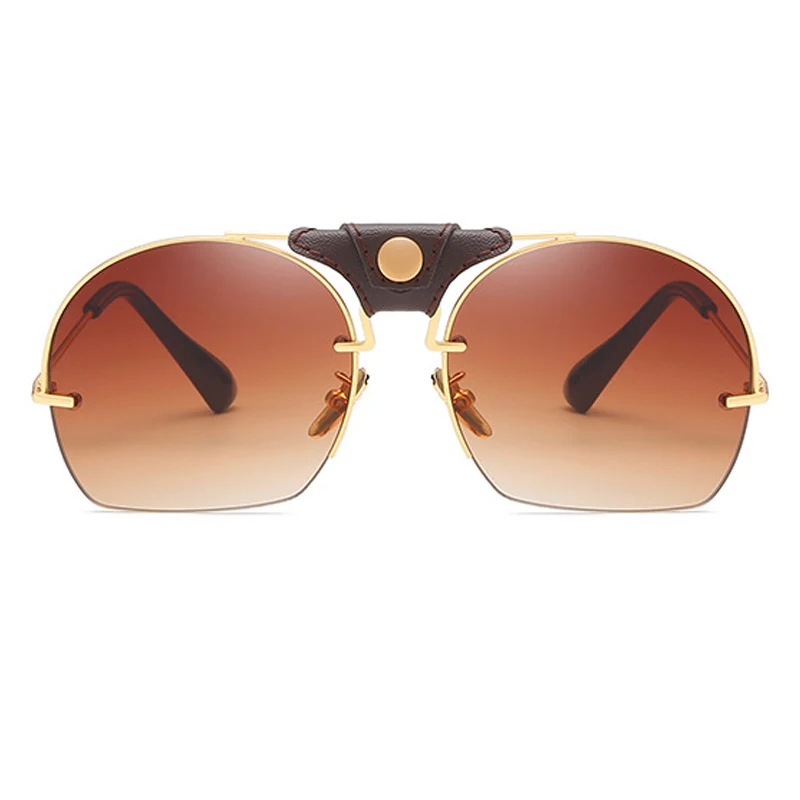 ALOZ MCC Semi-Rimless Round Sunglasses Women Brand Designer Oversized Fashion Sun Glasses for Female Oculos UV400 Q586