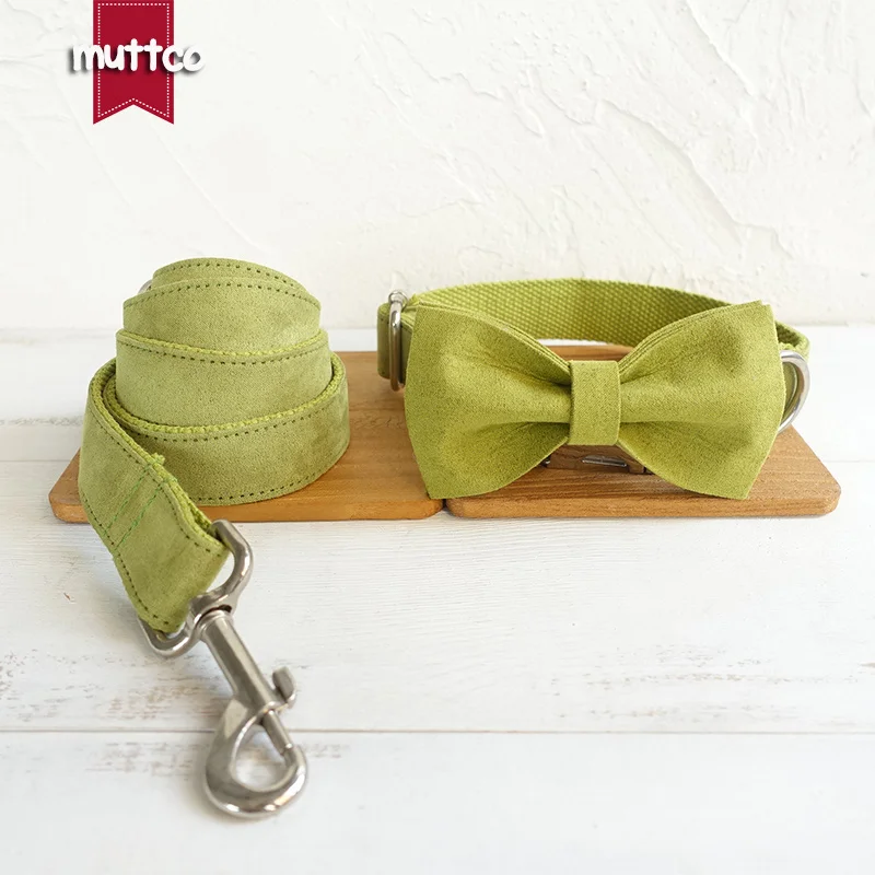 MUTTCO retailing self-design handmade necktie dog collar THE CANDY GREEN bowtie dog collars and leashes 5 sizes UDC030