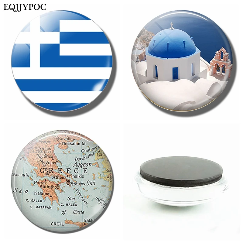 The Republic of Greece Flag Fridge Magnet Glass Dome Magnetic Refrigerator Stickers Note Holder Home Decor 30 mm