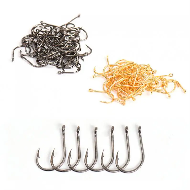 

600pcs/lot Black / Gold Fishing Hooks Set 3# - 12# 10 Size Barb Jig Hook Carbon Steel Fishhook Kit Carp with Hole