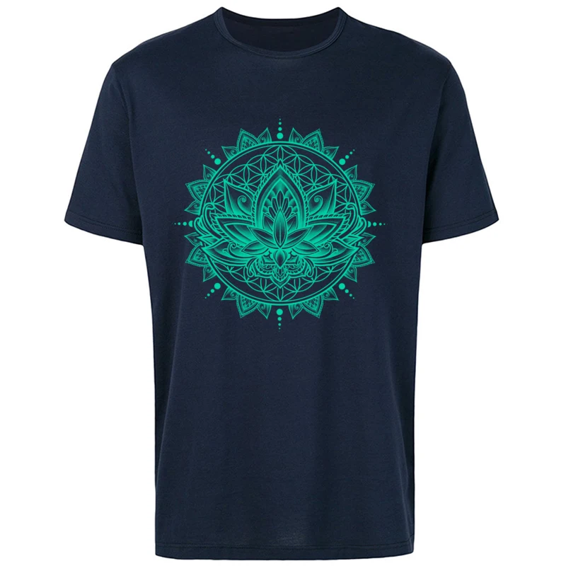 Top Quality Lotus Mandala Flower T Shirts India Vajrayana Lamaism OM ZEN Tshirts Men Deep Meditation Buddhist Cotton T-Shirts