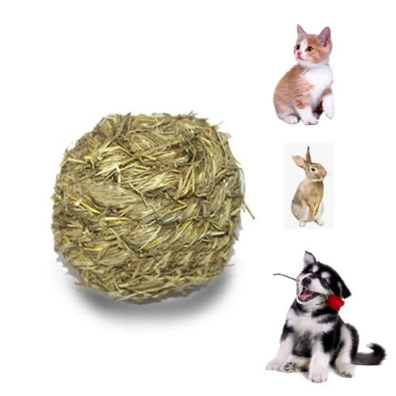 1pc 10cm Pet Chew Toy Natural Grass Ball with Bell for Rabbit Hamster Guinea Pig