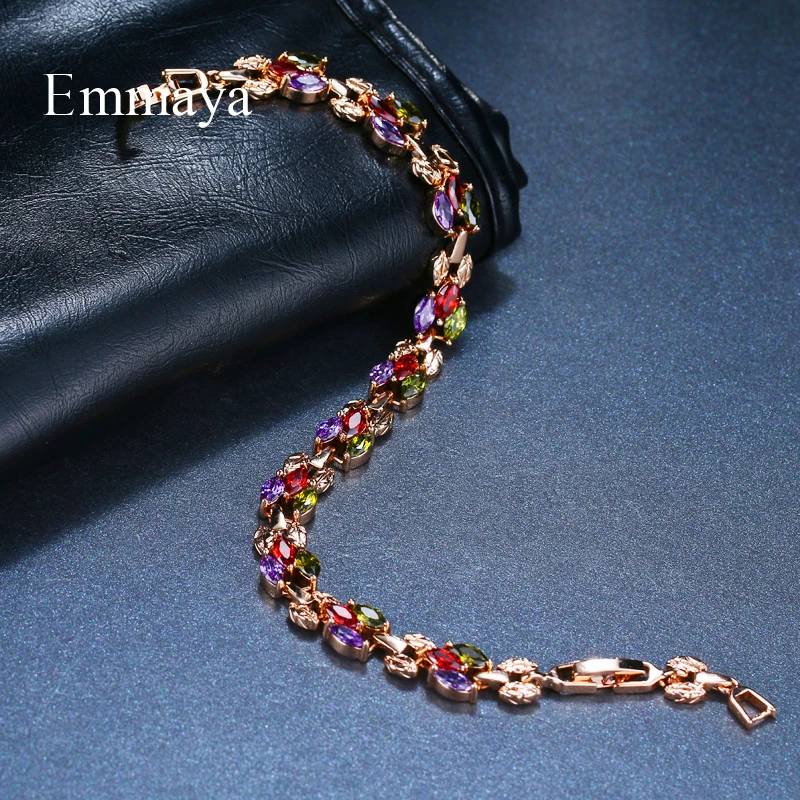 Emmaya Leaf Multicolor Bangles Classical Charm Shinny AAA CZ Bracelet Wholesale Jewelry for Female Party Gift