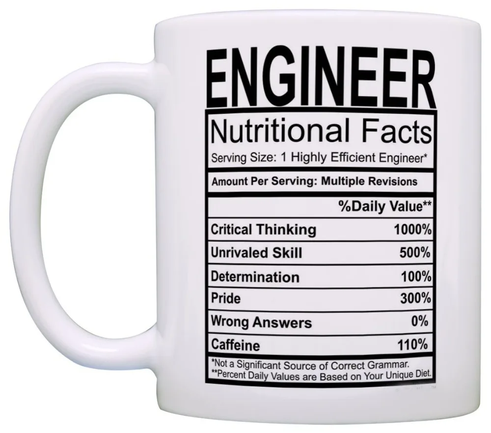 Engineering Gifts Engineer Nutritional Facts Label Science Math Gift Coffee Mug Tea Cup White