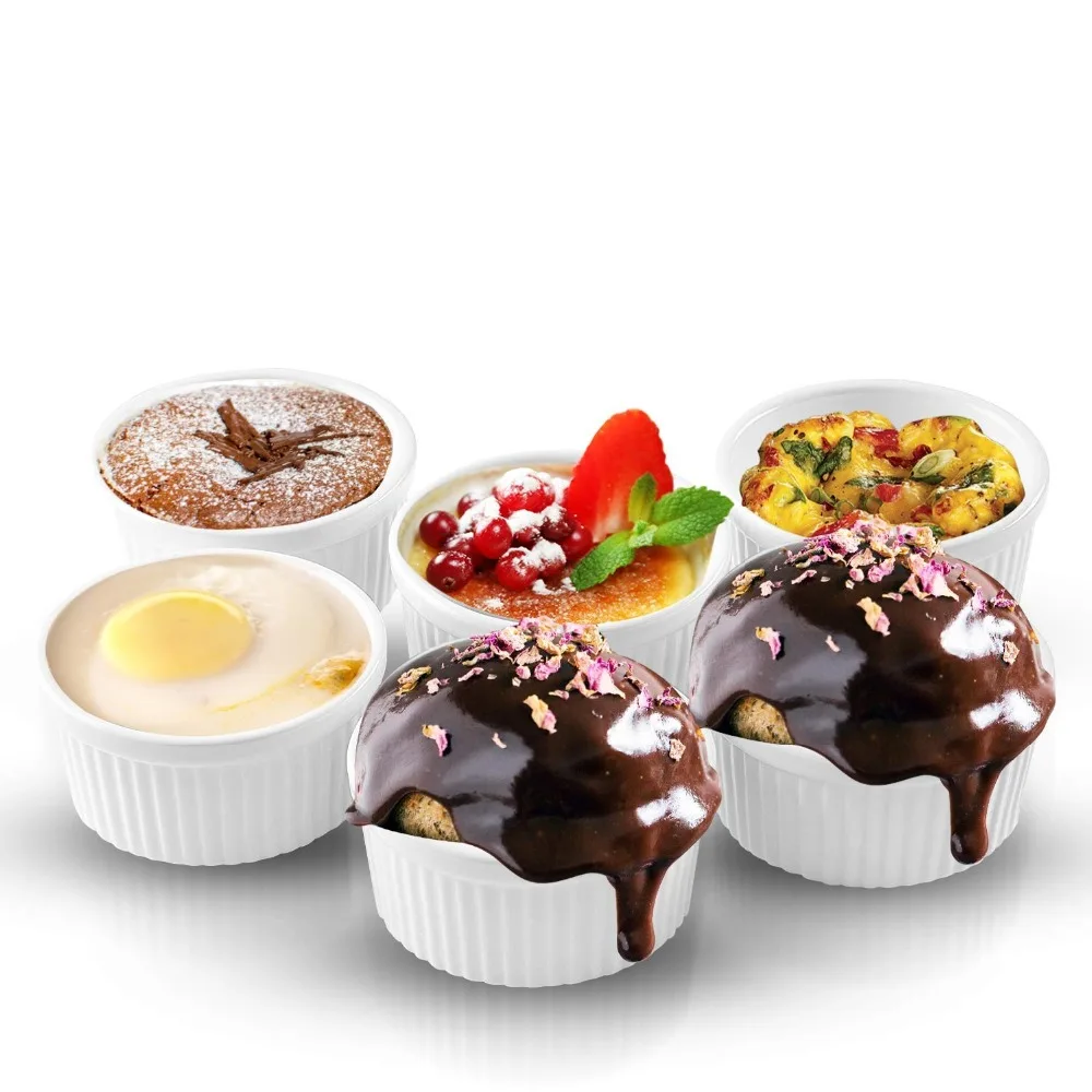 Set of 8 PCS 4 oz Round Porcelain Oven Safe Ramekin Dessert Souffle Baking Dish 3.5 inch WHITE